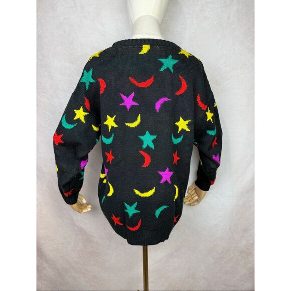 Vintage Celestial Sweater 1980s Moon Stars Size Medium - Picture 4 of 6